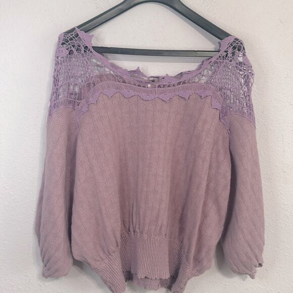 Free People Women Lavender Lace Boho Style Blouse Size M - Picture 2 of 8